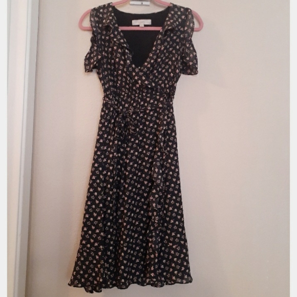 Loft Violet cold shoulder floral midi dress - Picture 8 of 12